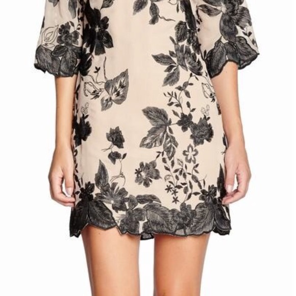 Embroidered Chiffon Mini Sheath Dress - Picture 2 of 4